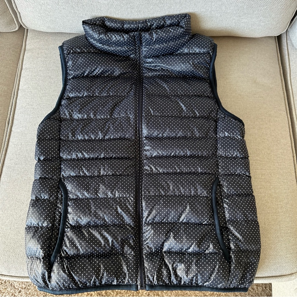 Uniqlo Navy Blue Polka Dot Premium Down Ultra Light Vest S